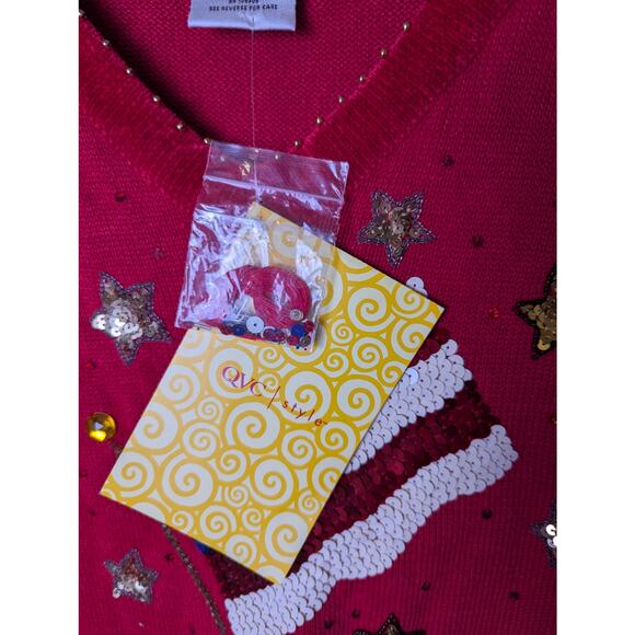 NWT VTG Quacker Factory Red USA Flag Sequin Tunic Sweater Women 1X Patriotic - Picture 9 of 11